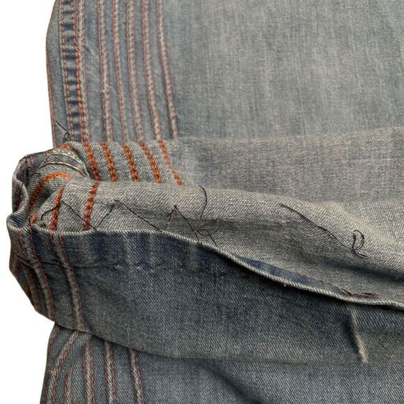 Vintage 80s flare wide leg hippie jeans womens *26 blue denim with red stitching - Picture 8 of 13